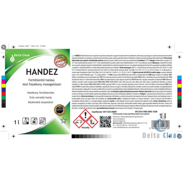 Handez 1L - Fertőtlenítő hatású kézi mosogatószer (12 db/karton)