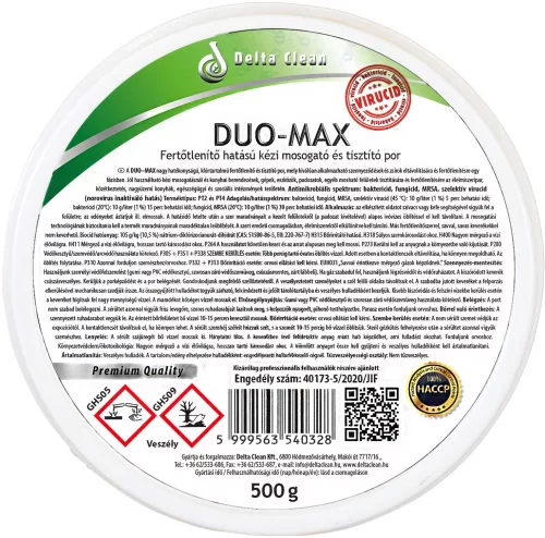 Duo-Max – fertőtlenítő hatású kézi mosogató- és tisztítópor – 500 g