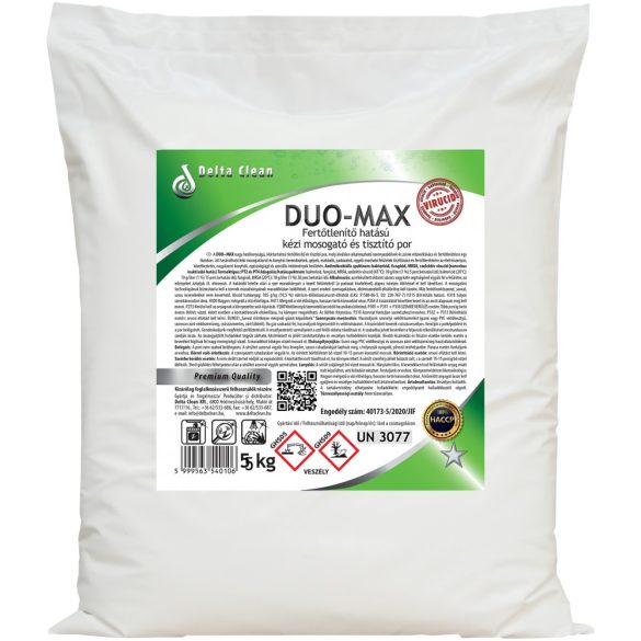 Duo-Max 5 kg - Fertőtlenítő hatású kézi mosogató és tisztítópor