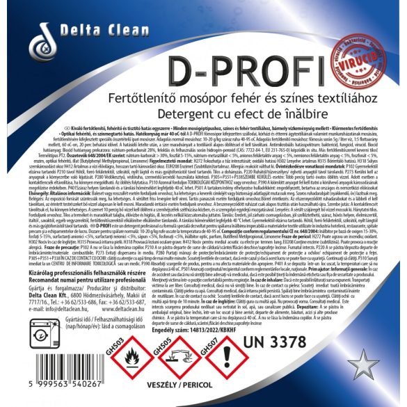 D-Profi 3 kg - Fertőtlenítő hatású főmosópor