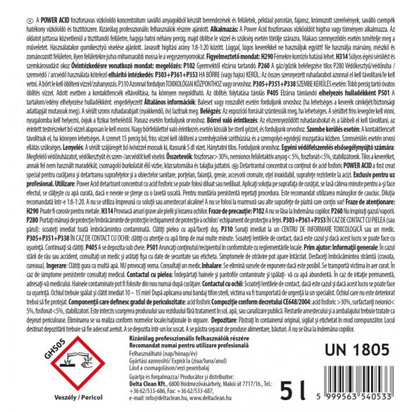 Power Acid 5L - Detartrant concentrat și detergent acid