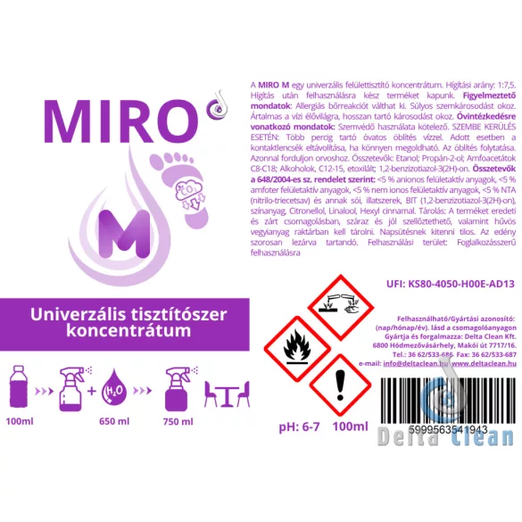 MIRO M 100 ml - Univerzális tisztító koncentrátum (1 karton = 12 db) + 1 db keverőflakon
