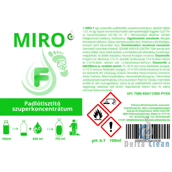 MIRO F 100 ml - Padlótisztító szuperkoncentrátum (1 karton = 12 db) + 1 db keverőflakon