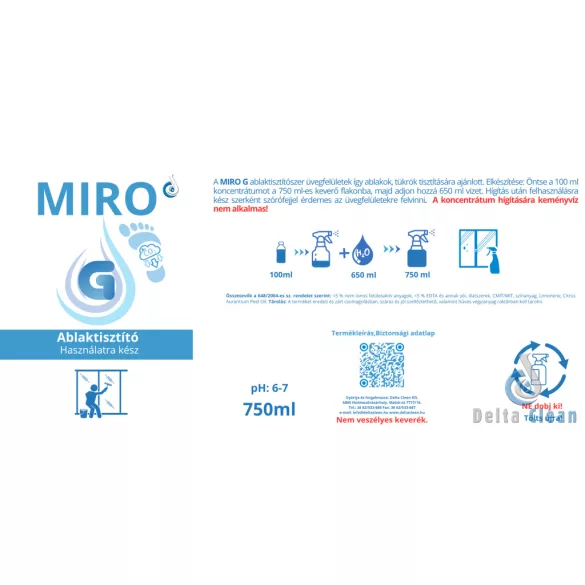 MIRO G 100 ml- Ablaktisztító koncentrátum (1 karton = 12 db) + 1 db keverőflakon